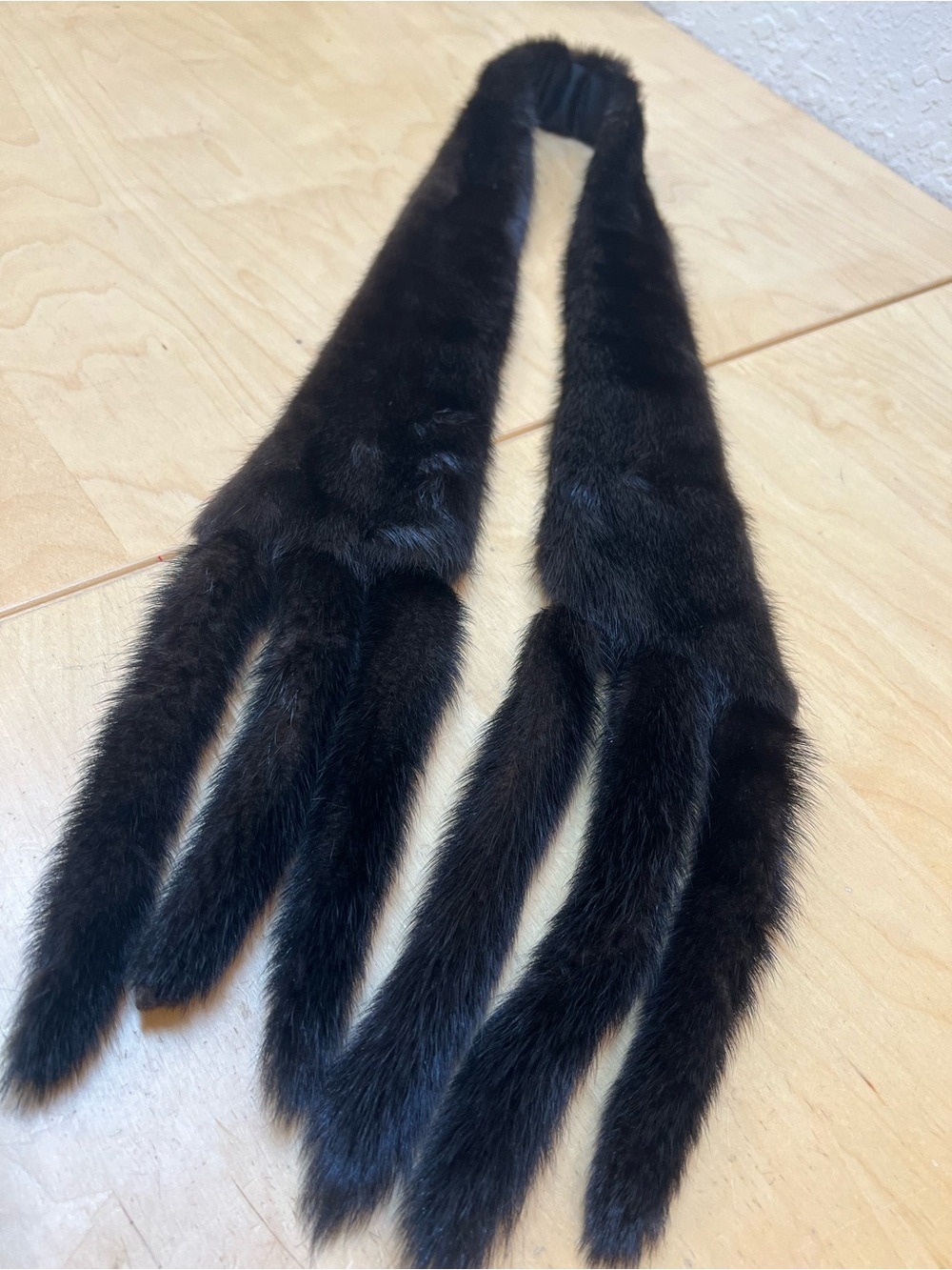 Mink skinny scarf -boa- belt with fringes in dark brown 50” long